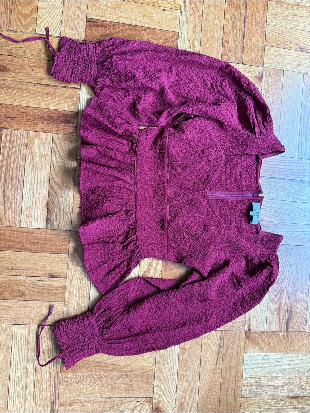 Sea Raspberry Textured Peplum Crop Top
